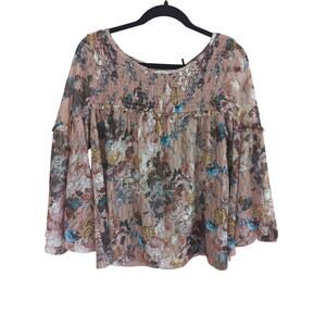 Anthropologie Akemi & Kin Floral Lace Bell Sleeve Top M